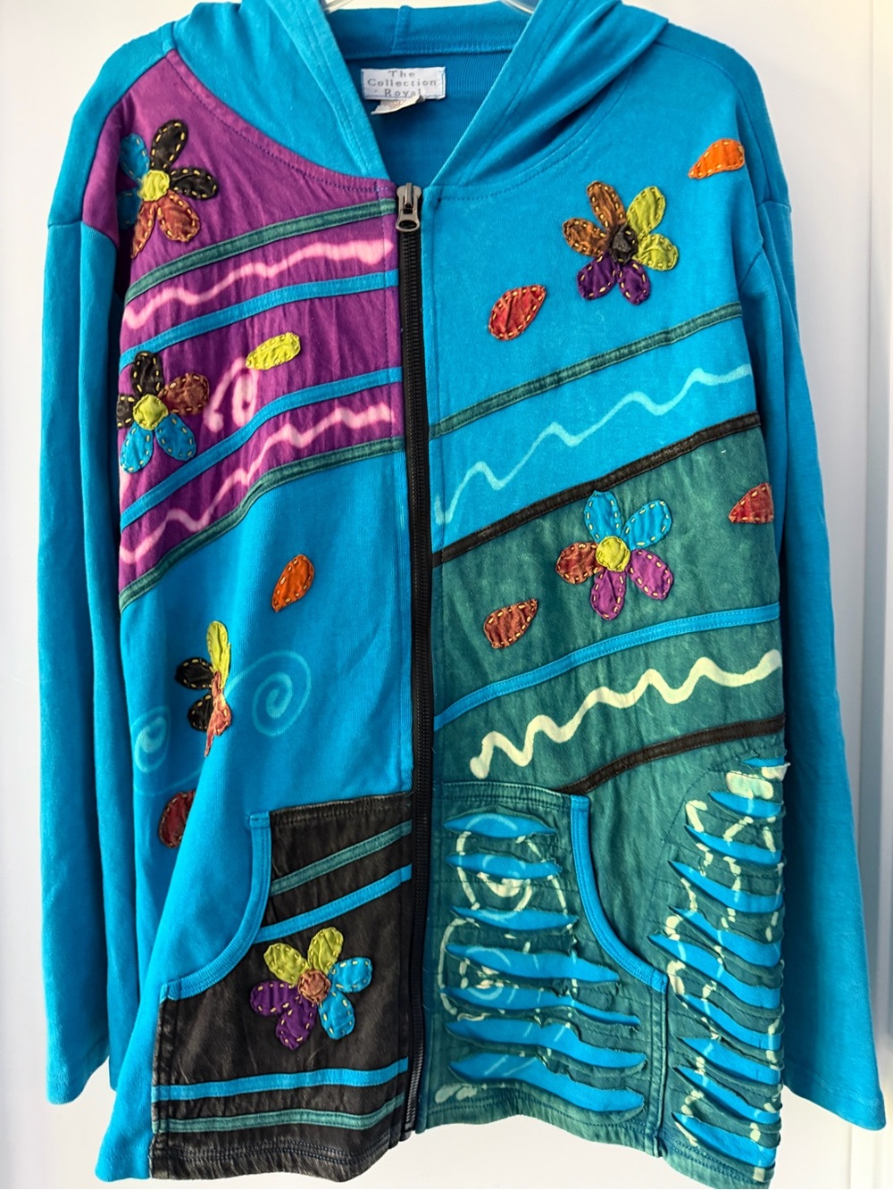 The Collection Royal Bright Teal Cotton Embroidered Zip-up Jacket